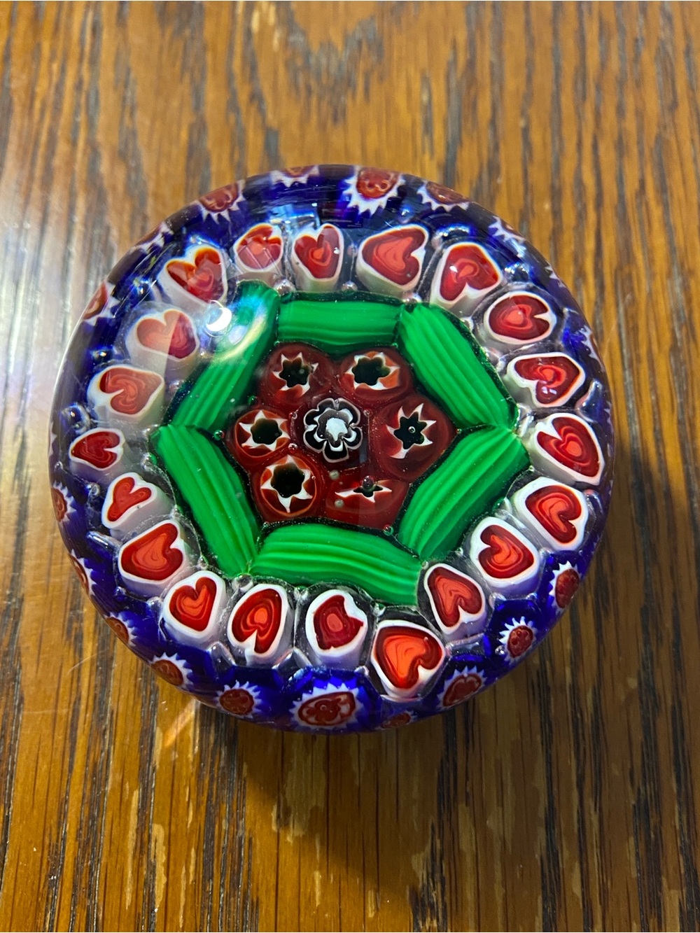 Vintage Millefiori style glass paperweight featuring multicolored design